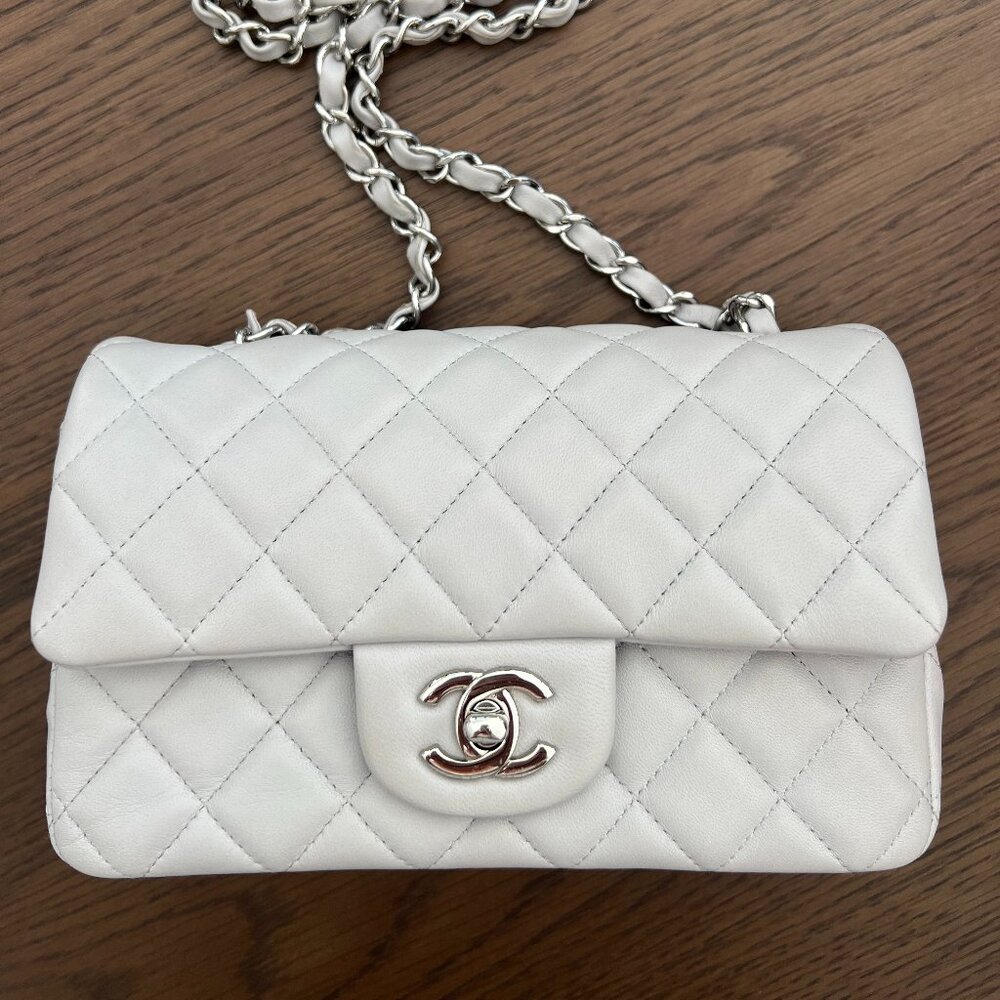 Chanel Classic Mini Rectangular, Grey Lambskin Le… - image 1